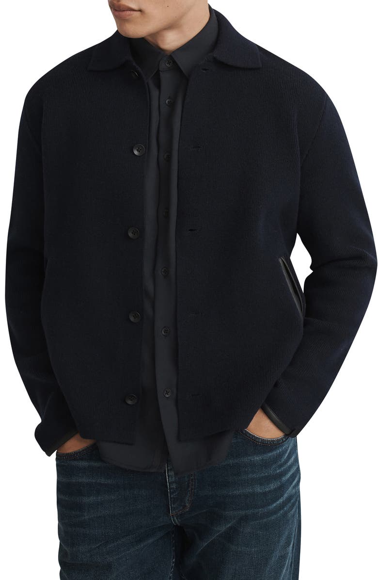 rag & bone Melrose Leather Trim Wool Blend Cardigan, Main, color, 