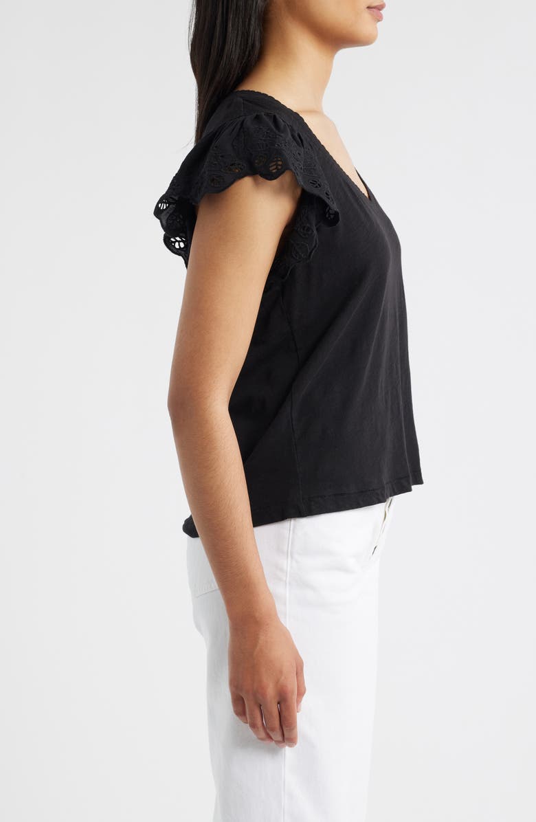 Wit & Wisdom Eyelet Flutter Sleeve Jersey T-Shirt, Alternate, color, Black/ Black