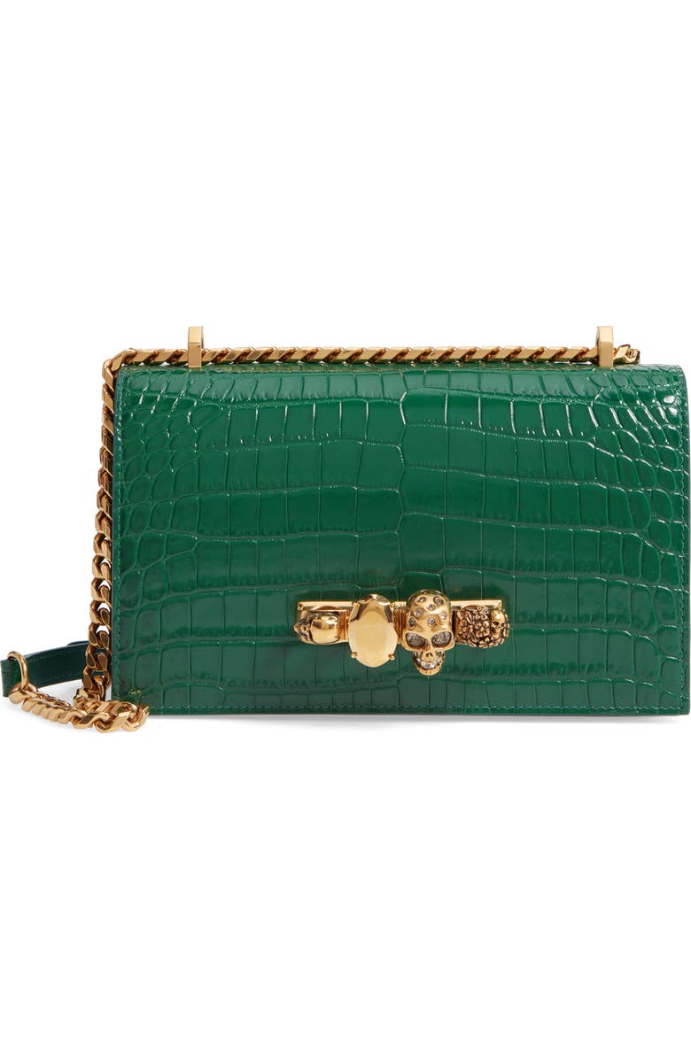 McQueen Alexander McQueen Knuckle Ring Croc Embossed Leather Crossbody Bag, Main, color,