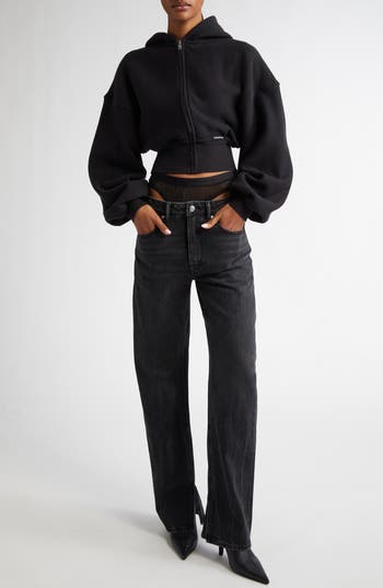 Crop Front Zip Cotton Hoodie