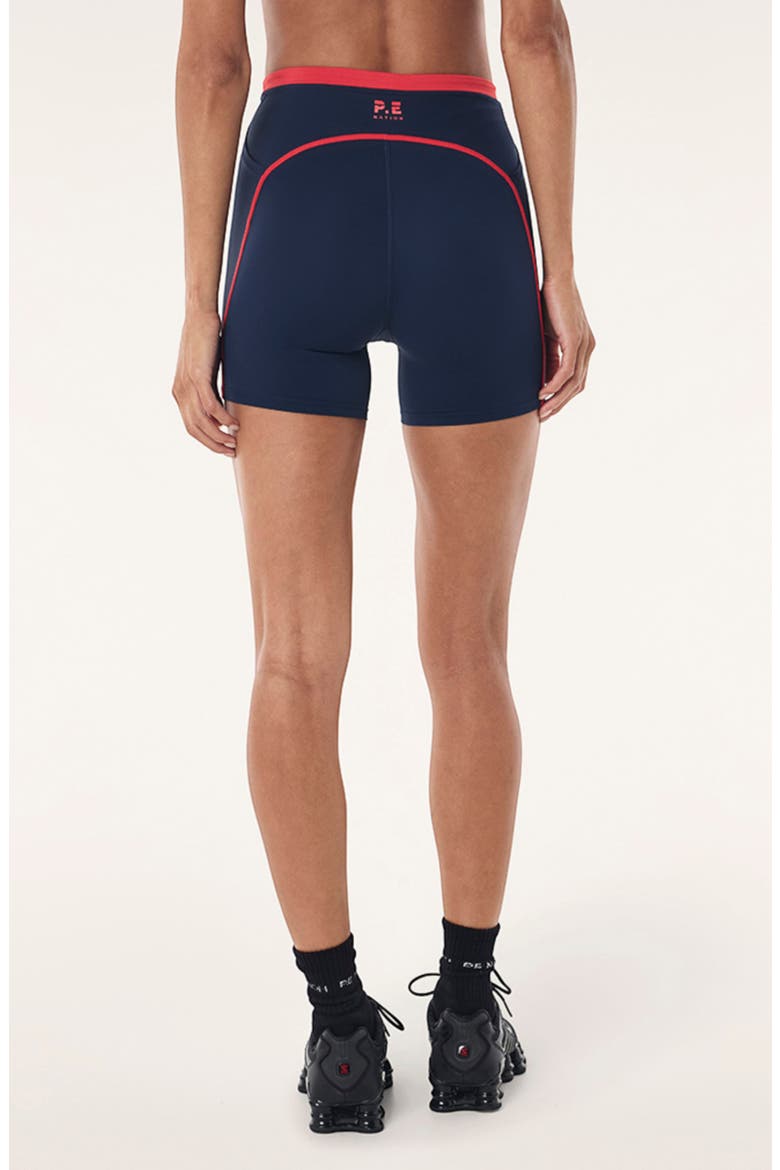 Rapid 5 Inch Performance Bike Shorts, Alternate, color, DARK NAVY/ COLLEGE RED