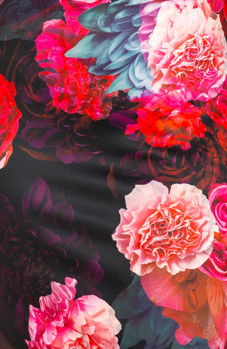 BUXOM COUTURE Floral Scuba Knit Midi Dress, Alternate, color, Black Multi