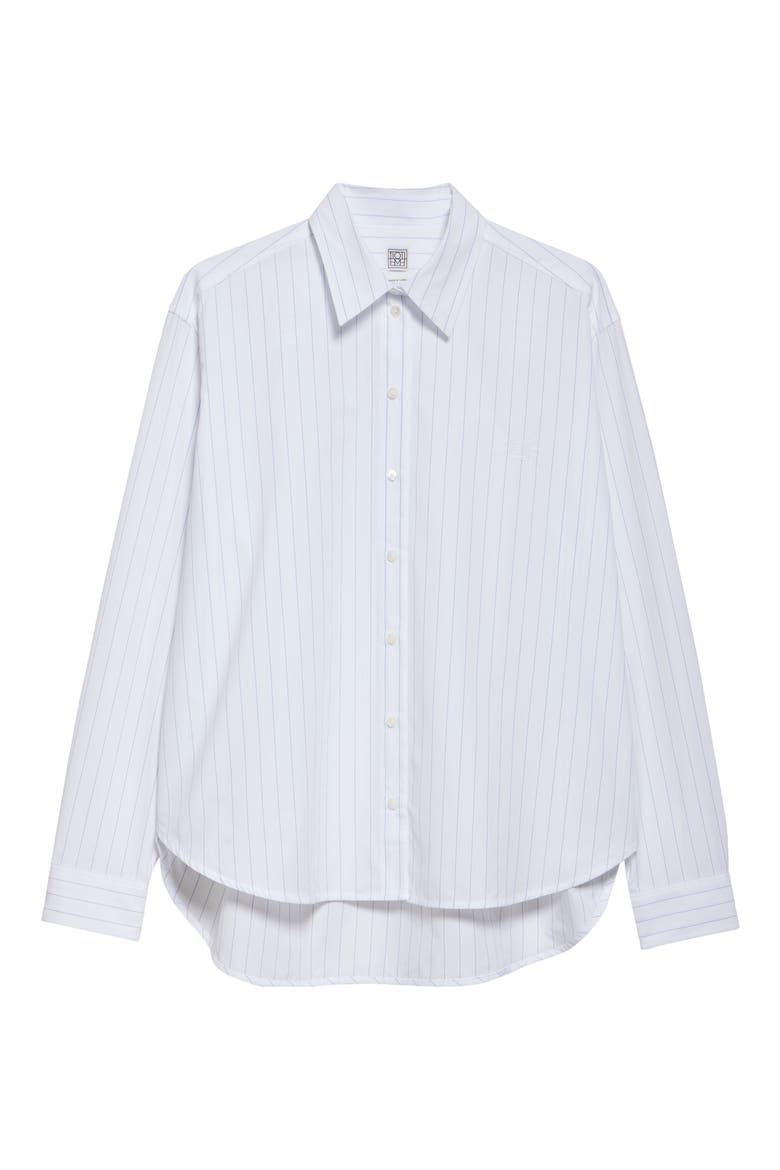 Monogram Stripe Organic Cotton Poplin Button-Up Shirt, Alternate, color, WHITE/ COBALT PINSTRIPE