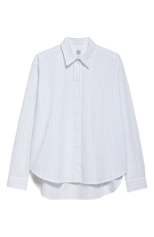 Totême Toteme Monogram Stripe Organic Cotton Poplin Button-up Shirt In White/cobalt Pinstripe
