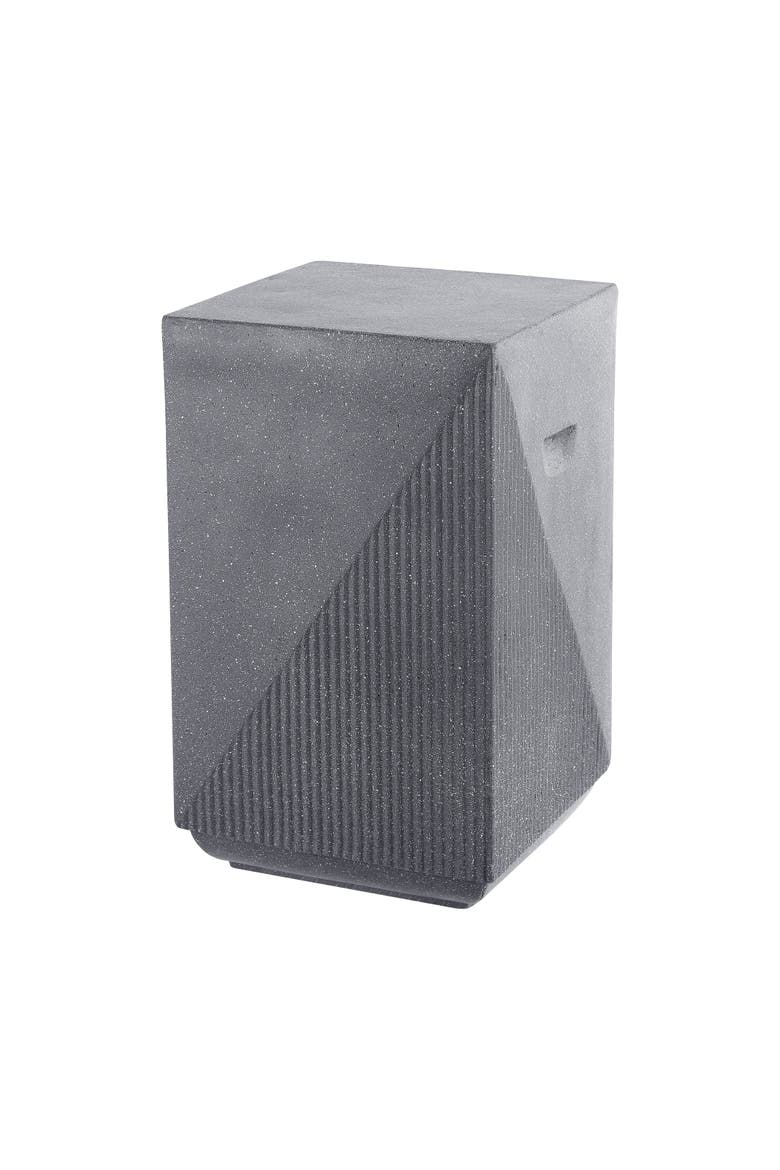 Adrian Modern Durable All-Weather Polyresin Outdoor Accent Side Table & Patio Stool, Geometric Fluted, Main, color, Gray Terrazzo