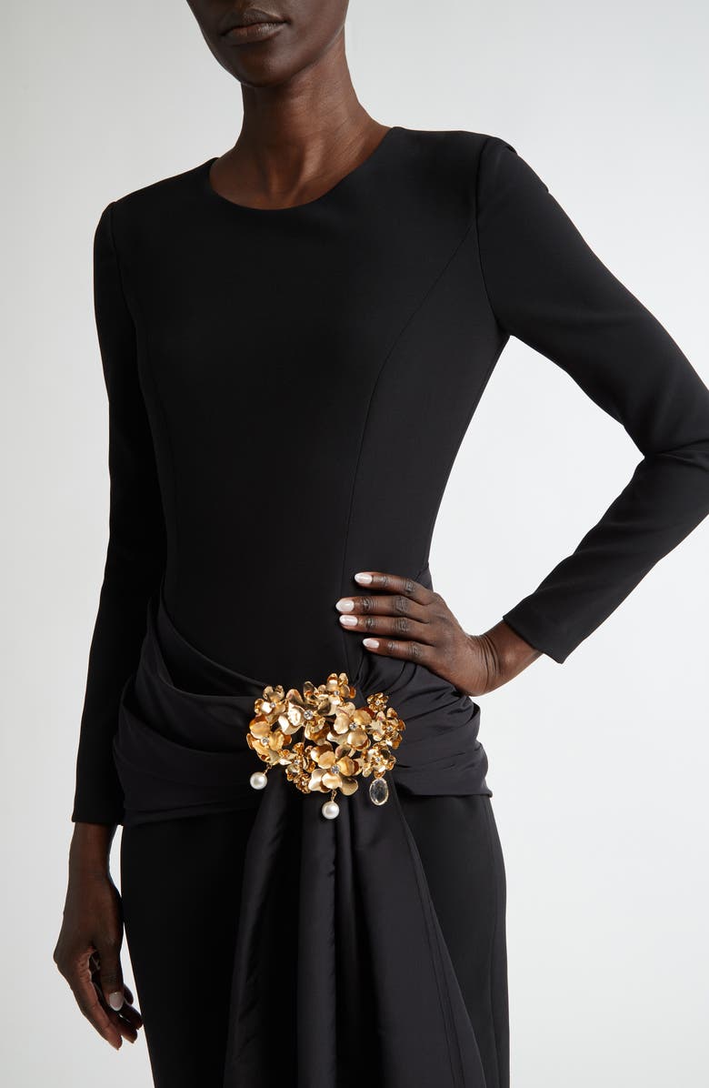 Carolina Herrera Crystal Embellished Metal Flower Brooch, Alternate, color, 