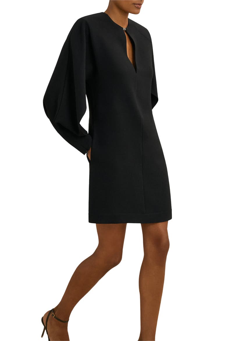 Lula Sheer Back Detail Long Sleeve Dress, Alternate, color, BLACK