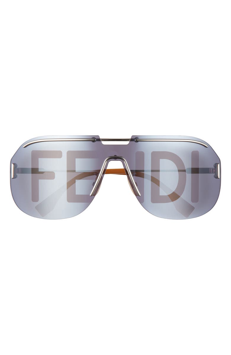 Fendi Logo Print 99mm Shield Sunglasses, Main, color, 