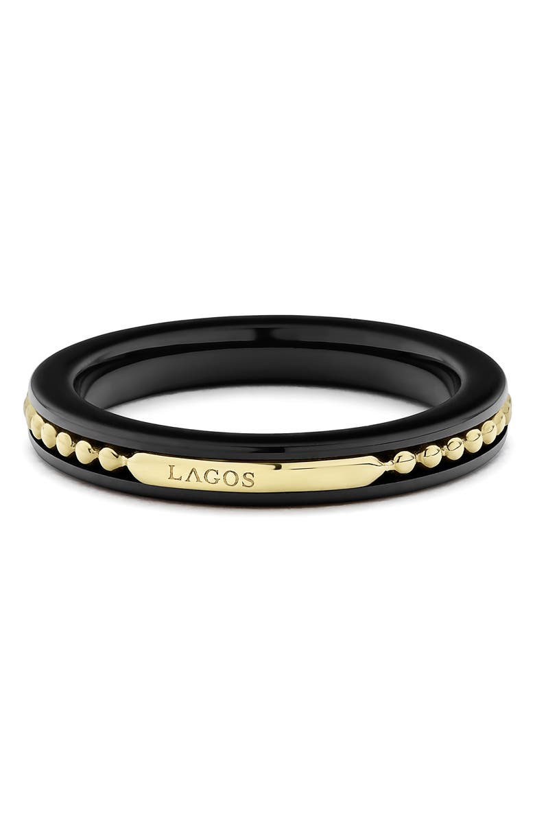 LAGOS Meridian 18K Gold Caviar and Black Ceramic Ring, Alternate, color,
