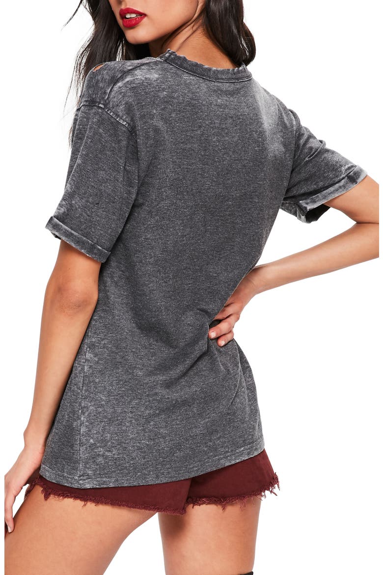 Distressed Choker Neck Graphic Tee, Alternate, color, GREY