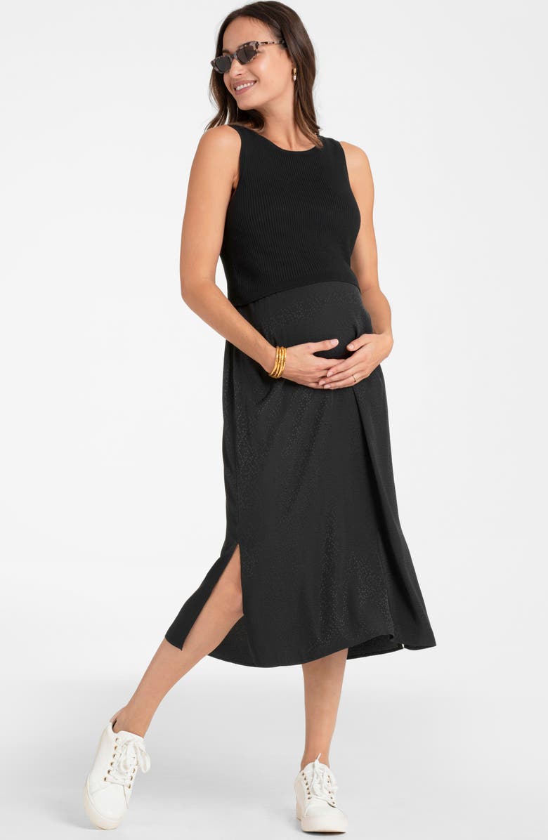 Seraphine Mixed Media Maternity/Nursing Midi Dress, Alternate, color, 