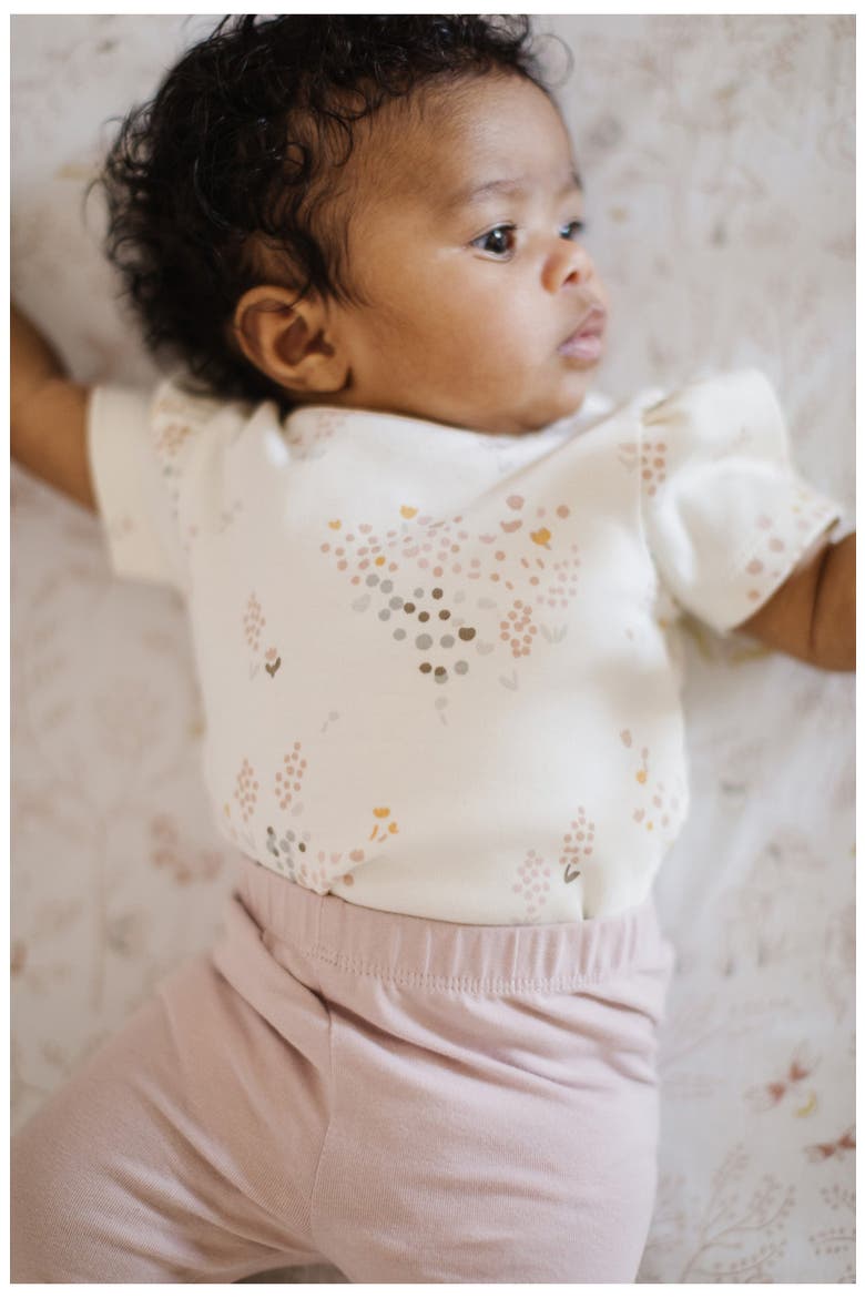 Flower Patch Puff Sleeve Organic Cotton Bodysuit, Alternate, color, FLOWER PATCH