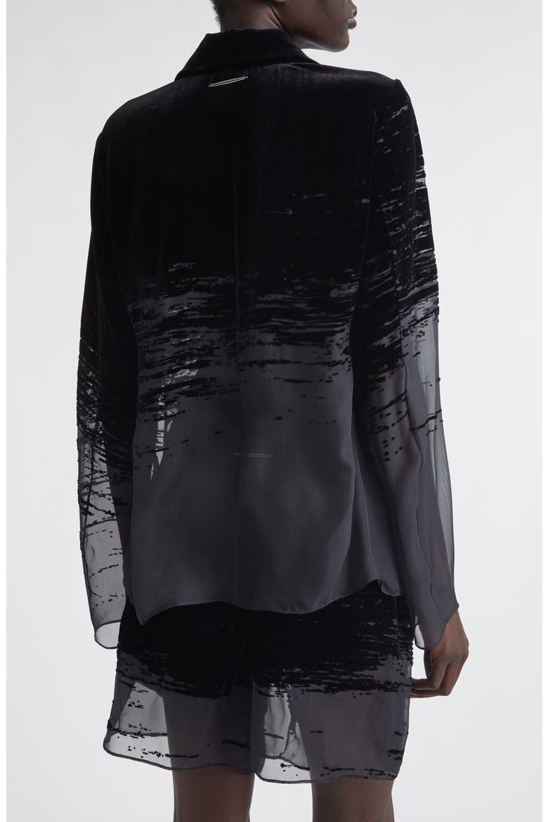 Glitch Devoré Velvet & Sheer Chiffon Button-Up Shirt, Alternate, color, BLACK
