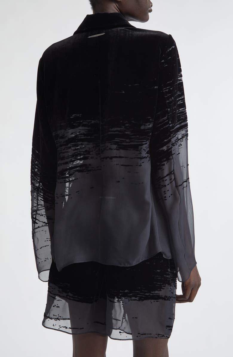 GRACE LING Glitch Devoré Velvet & Sheer Chiffon Button-Up Shirt, Alternate, color, Black