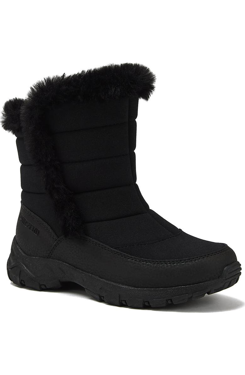 Lands' End Kids Expedition Faux Fur Waterproof Puffer Snow Boots, Main, color, Black