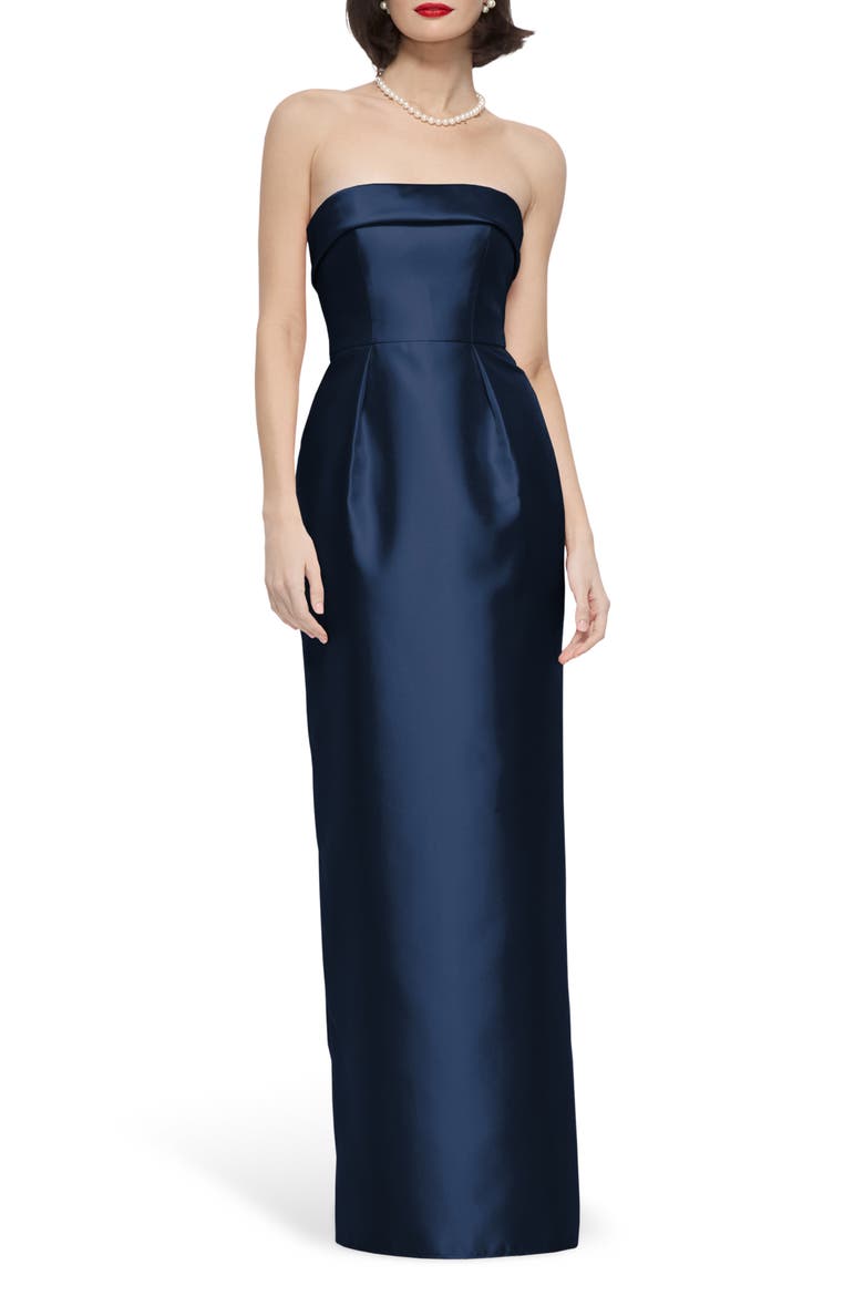 Maye Strapless Satin Column Gown, Main, color, MIDNIGHT