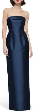 Alfred Sung Maye Strapless Satin Column Gown