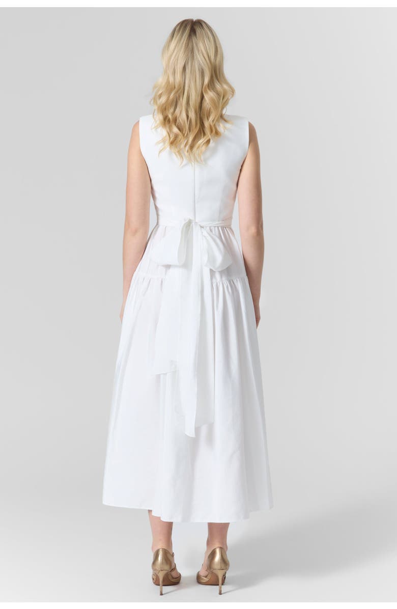 Le Fafo Belted Taffeta Embroidered Midi Dress, Alternate, color, White