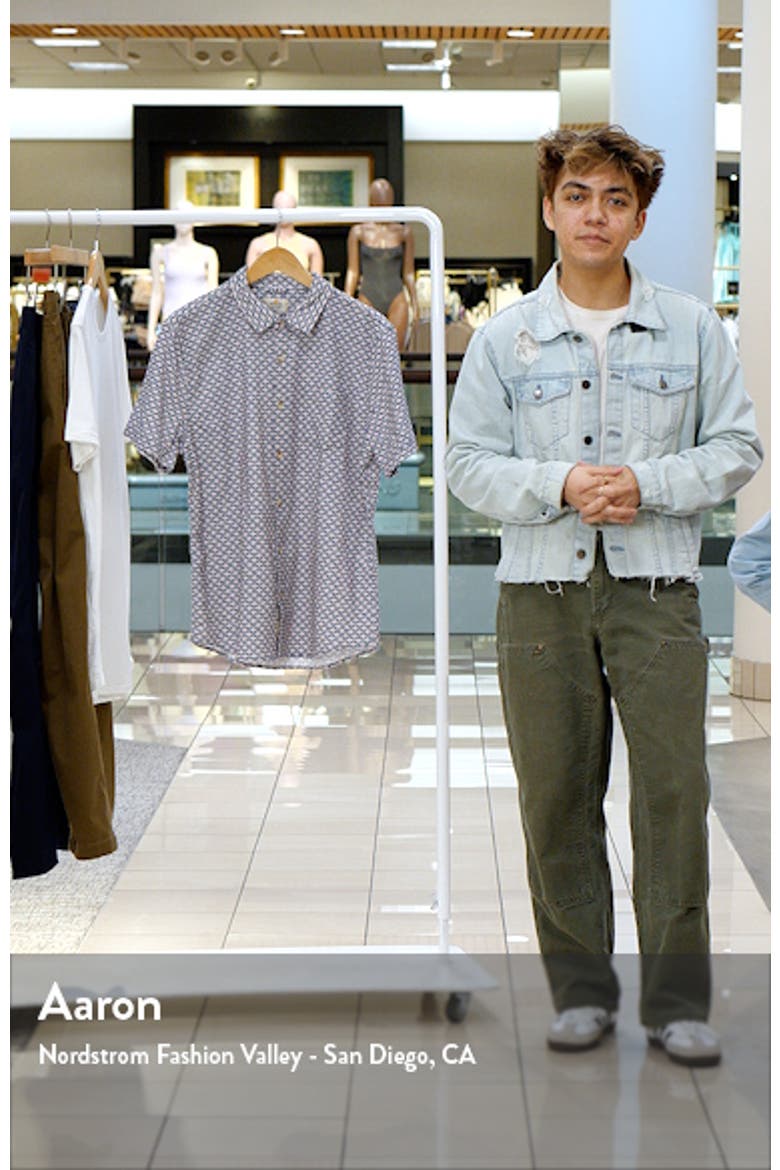 Wave Print Short Sleeve Stretch Button-Up Shirt video