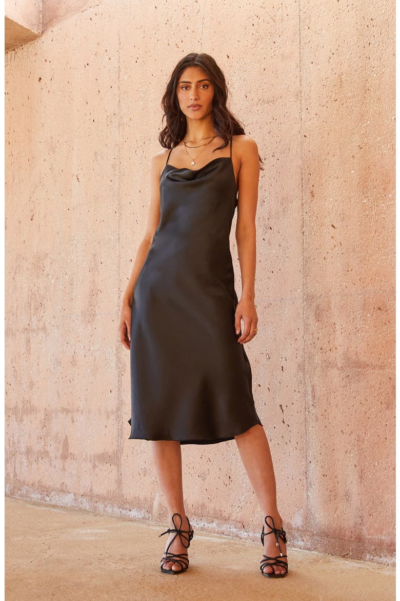 Bias Cut Cowl Neck Racerback Slipdress, Alternate, color, BLACK