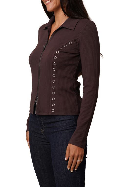 Cyrus Grommet Trim Rib Top In Brown