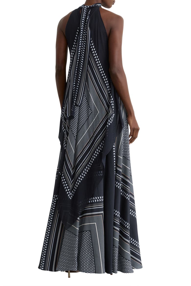 Skylar High Neck Scarf Print Maxi Dress, Alternate, color, NAVY