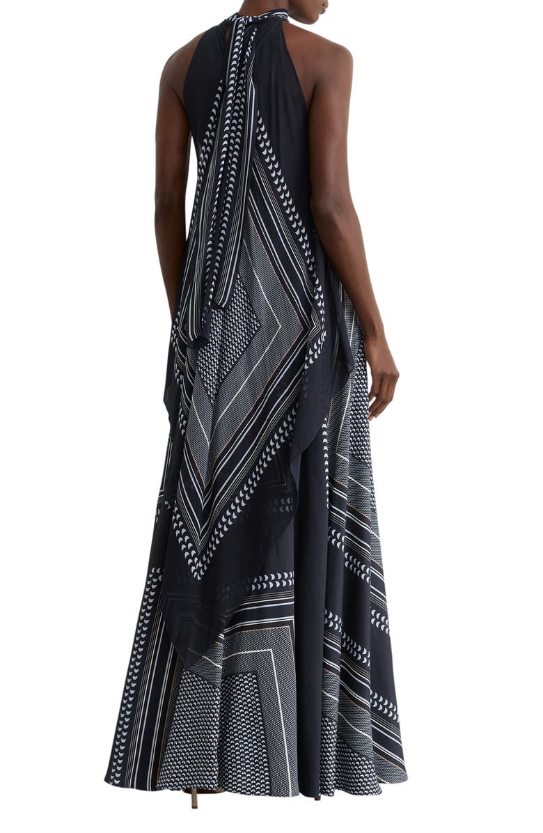 Reiss Skylar High Neck Scarf Print Maxi Dress, Alternate, color, Navy