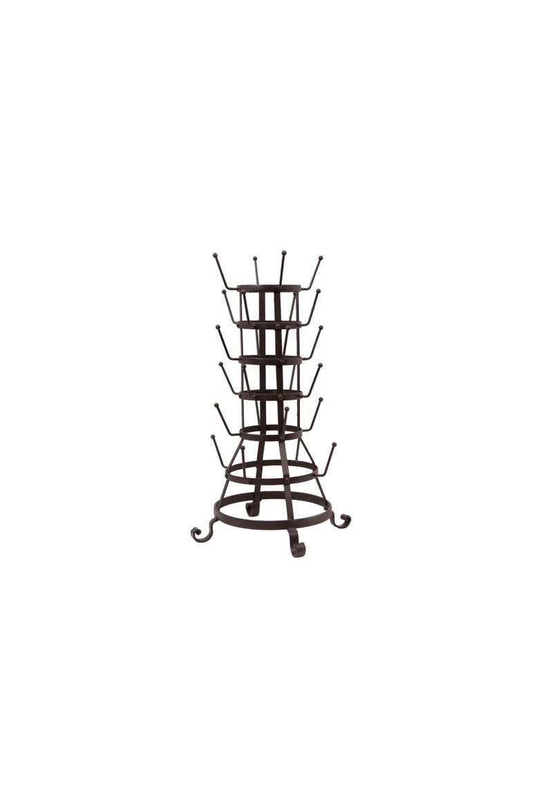 Farmhouse Metal Bottle Holder with 24 Hooks, Black Iron Finish, Main, color, Black