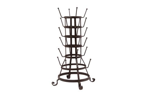 Farmhouse Metal Bottle Holder with 24 Hooks, Black Iron Finish