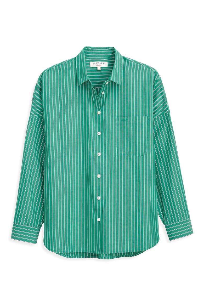 Jo Stripe Oversize Cotton Button-Up Shirt, Alternate, color, JADE GREEN