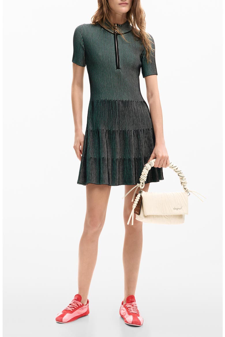 Rib Half Zip Minidress, Main, color, BLUE