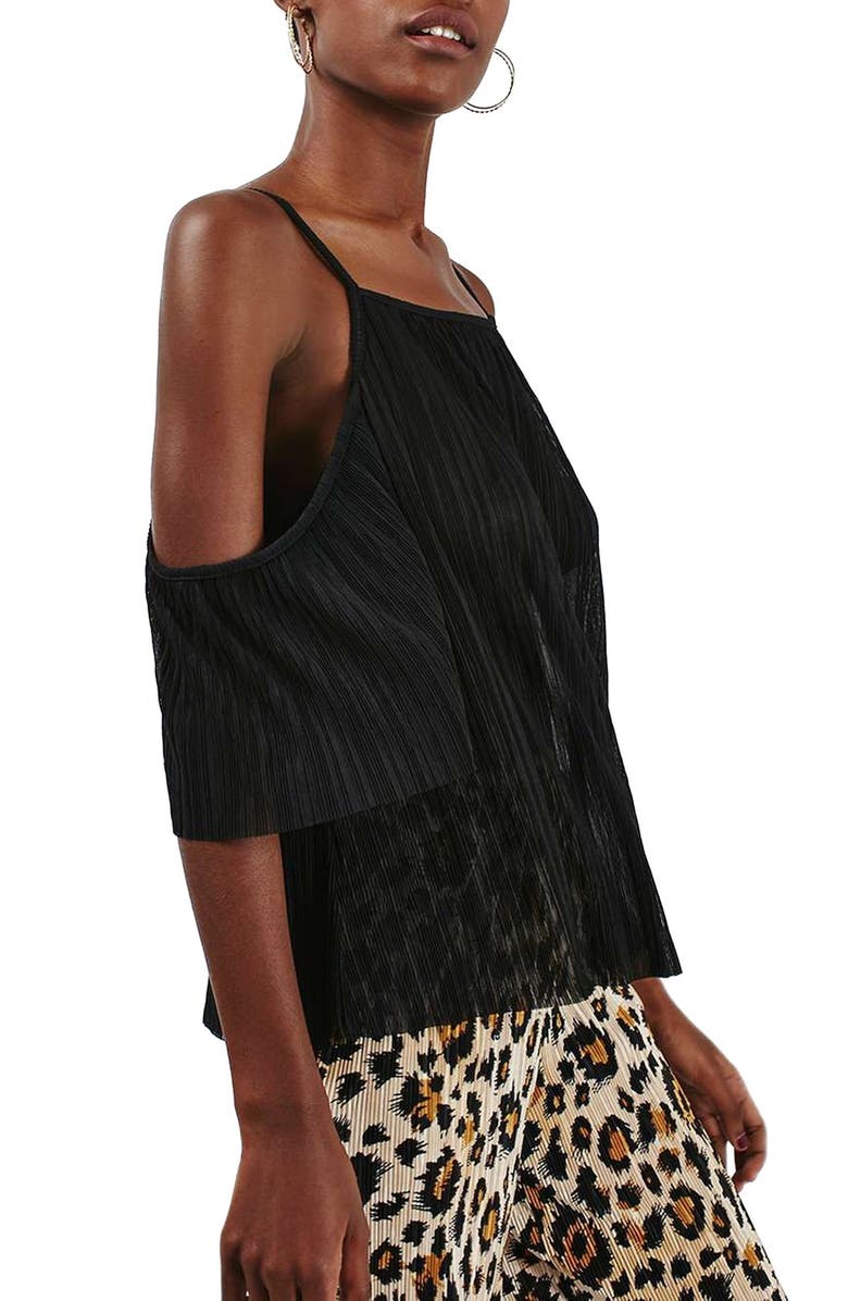 Topshop Pleated Cold Shoulder Top, Main, color,
