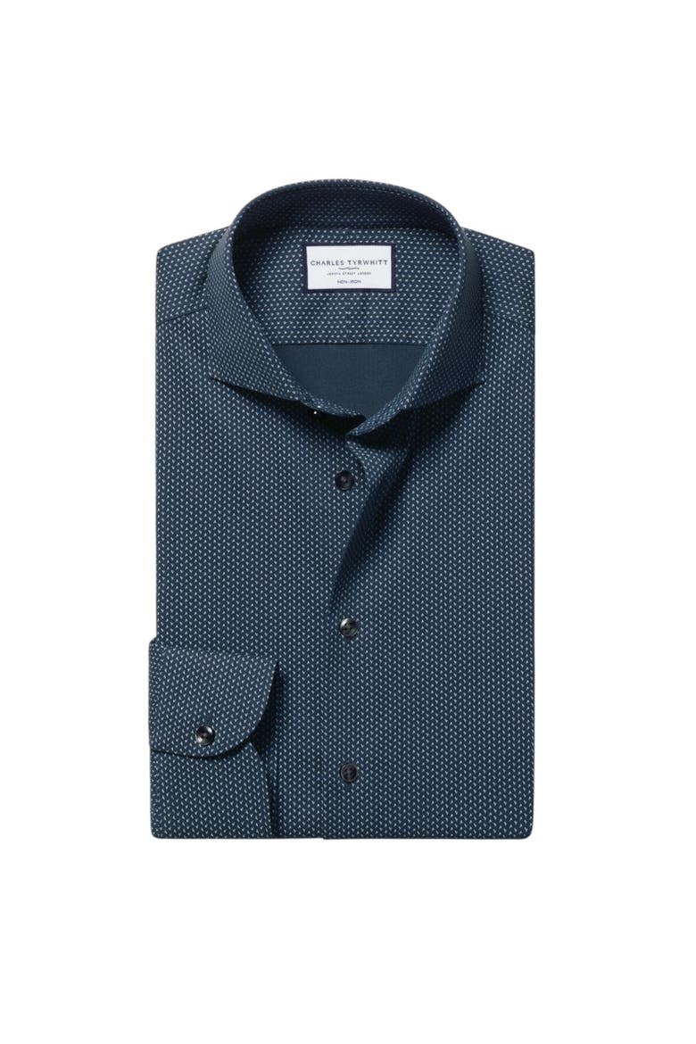 Geo Print Non-Iron Stretch Twill Shirt, Alternate, color, Petrol Blue
