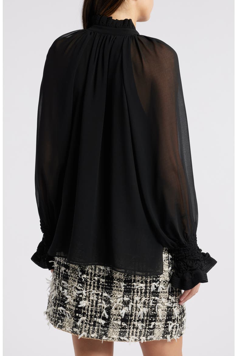 Effie Shirred Ruffle Neck Chiffon Top, Alternate, color, BLACK