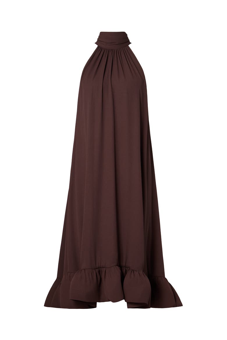 Sabrina Halterneck Ruffled Midi Dress, Alternate, color, Chocolate
