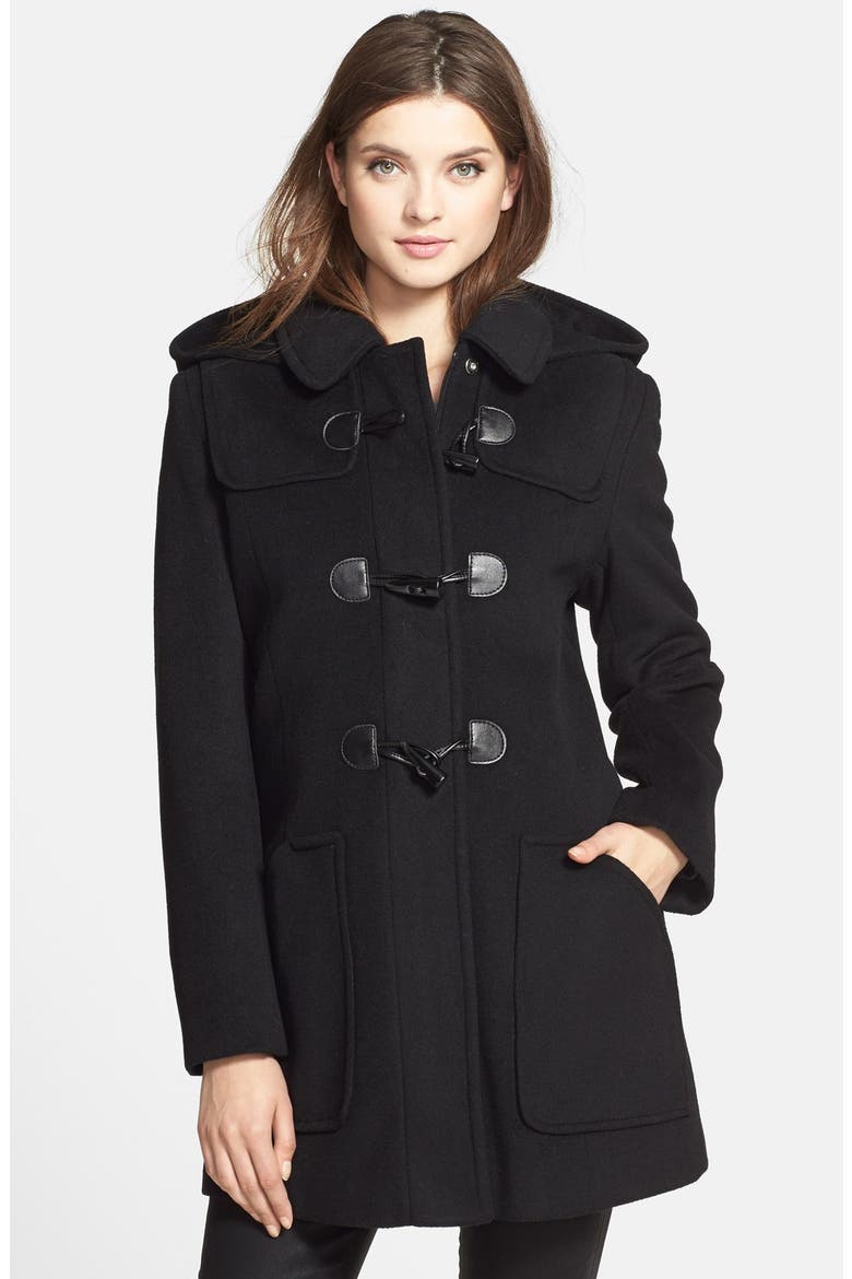 Removable Hood Wool Blend Duffle Coat, Main, color, BLACK