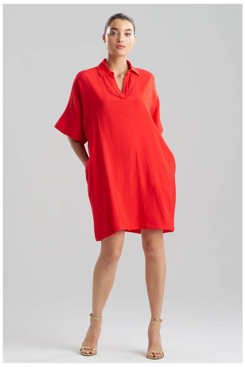 Solid Fluid Twill Short Sleeve Caftan Dress, Main, color, POPPY