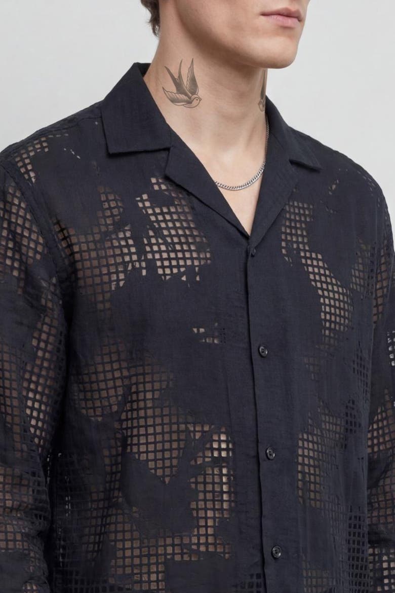 Ethan Floral Burnout Revere Shirt, Alternate, color, Black