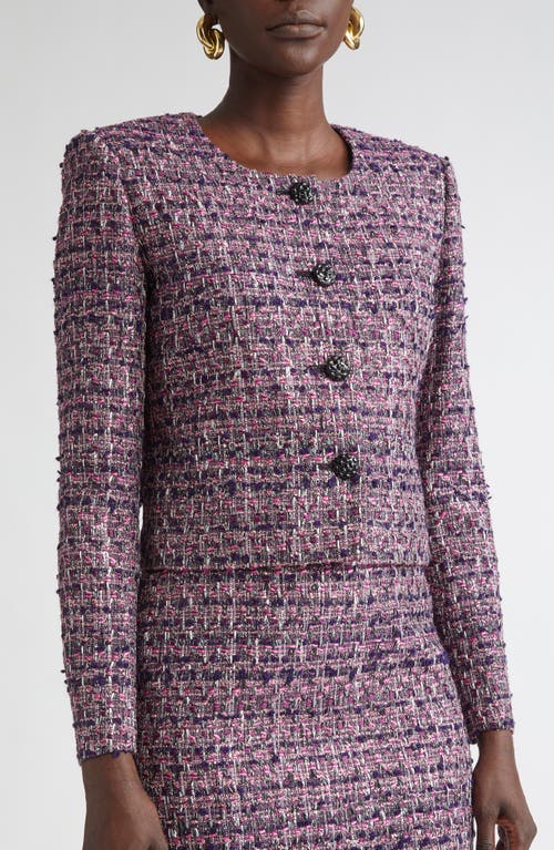 St John St. John Metallic Tape Tweed Crop Jacket In Purple