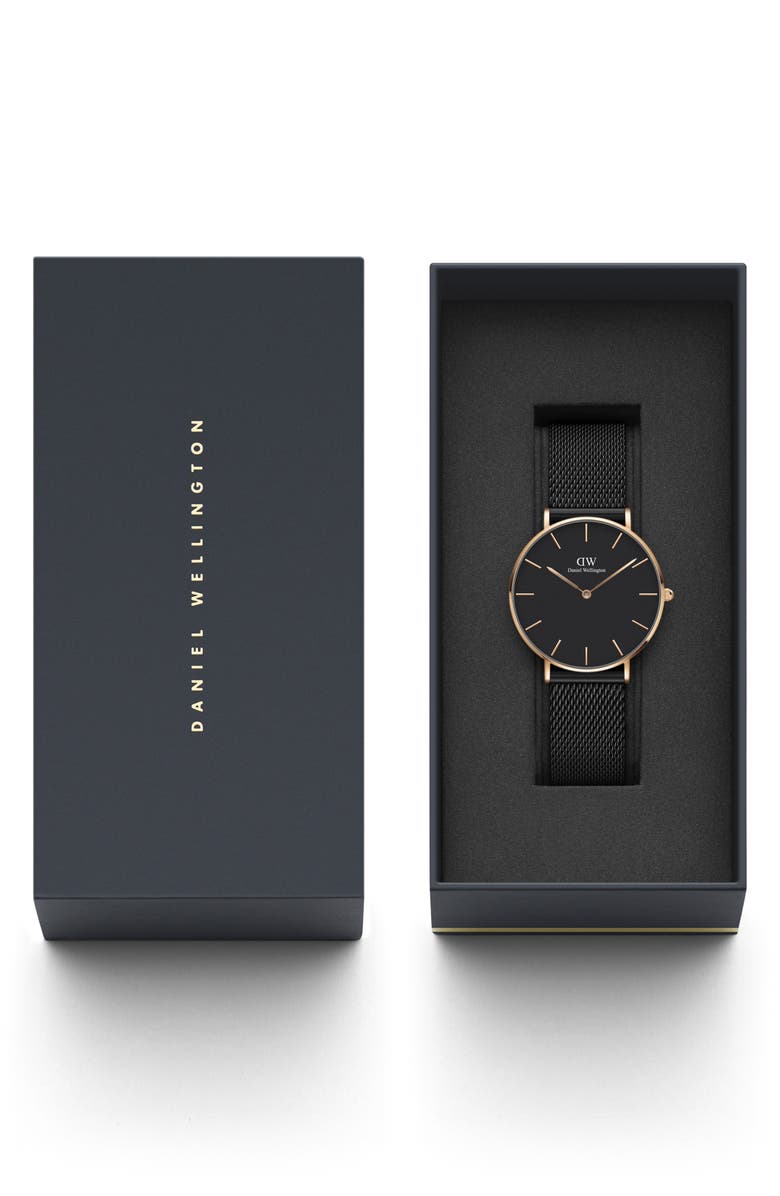 Daniel Wellington Petite Ashfield Mesh Strap Watch, 36mm, Alternate, color, Rose Gold/Black