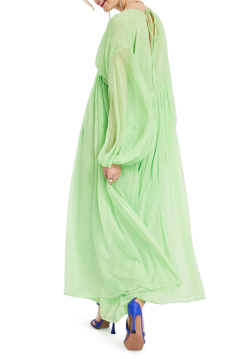 Deep V-Neck Long Sleeve Midi Dress, Alternate, color, LIGHT GREEN