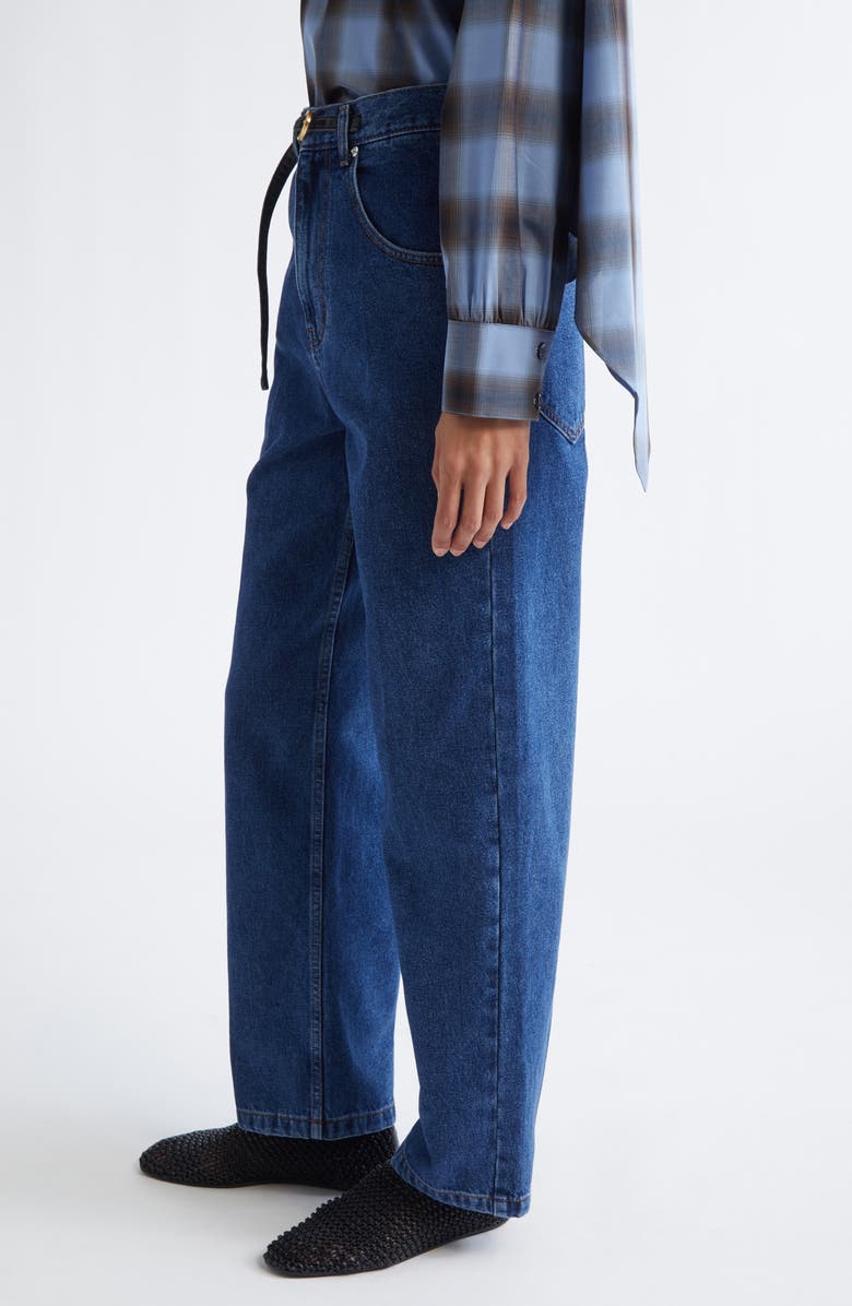 EENK Belted High Waist Straight Leg Jeans, Alternate, color, Denim Blue Cotton