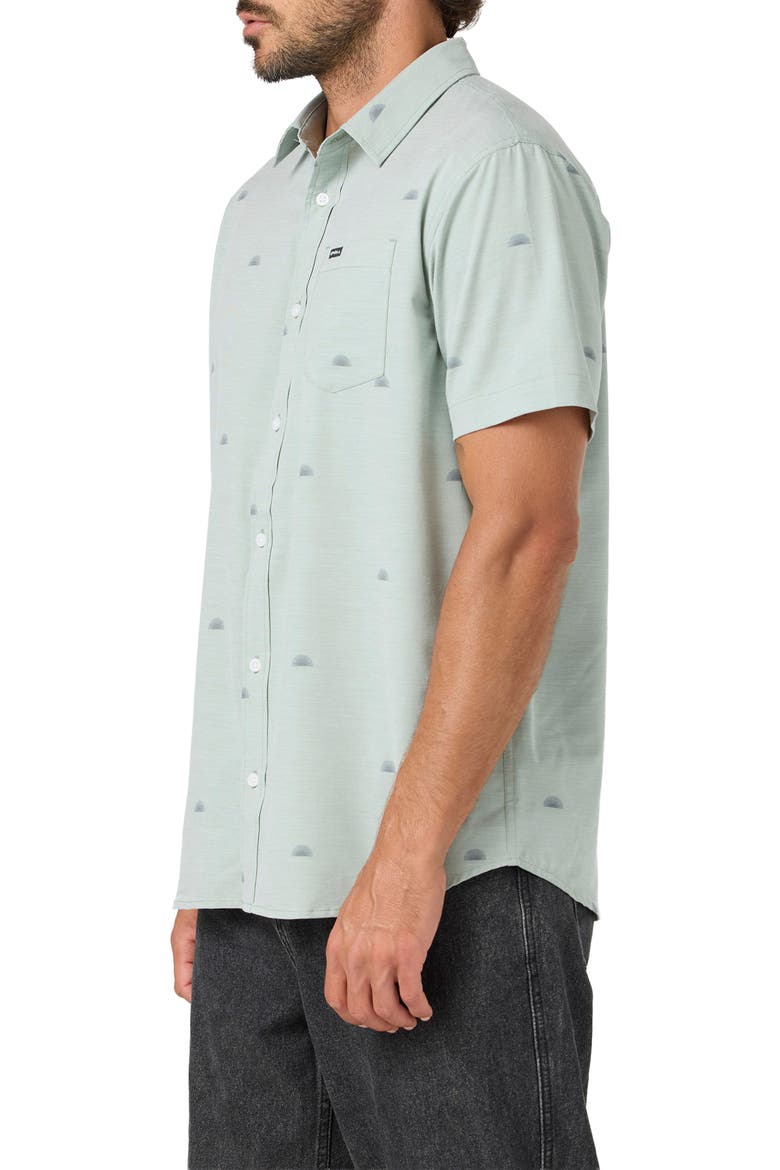 Light Check Geo Standard Fit Short Sleeve Stretch Button-Up Shirt, Alternate, color, SAGE