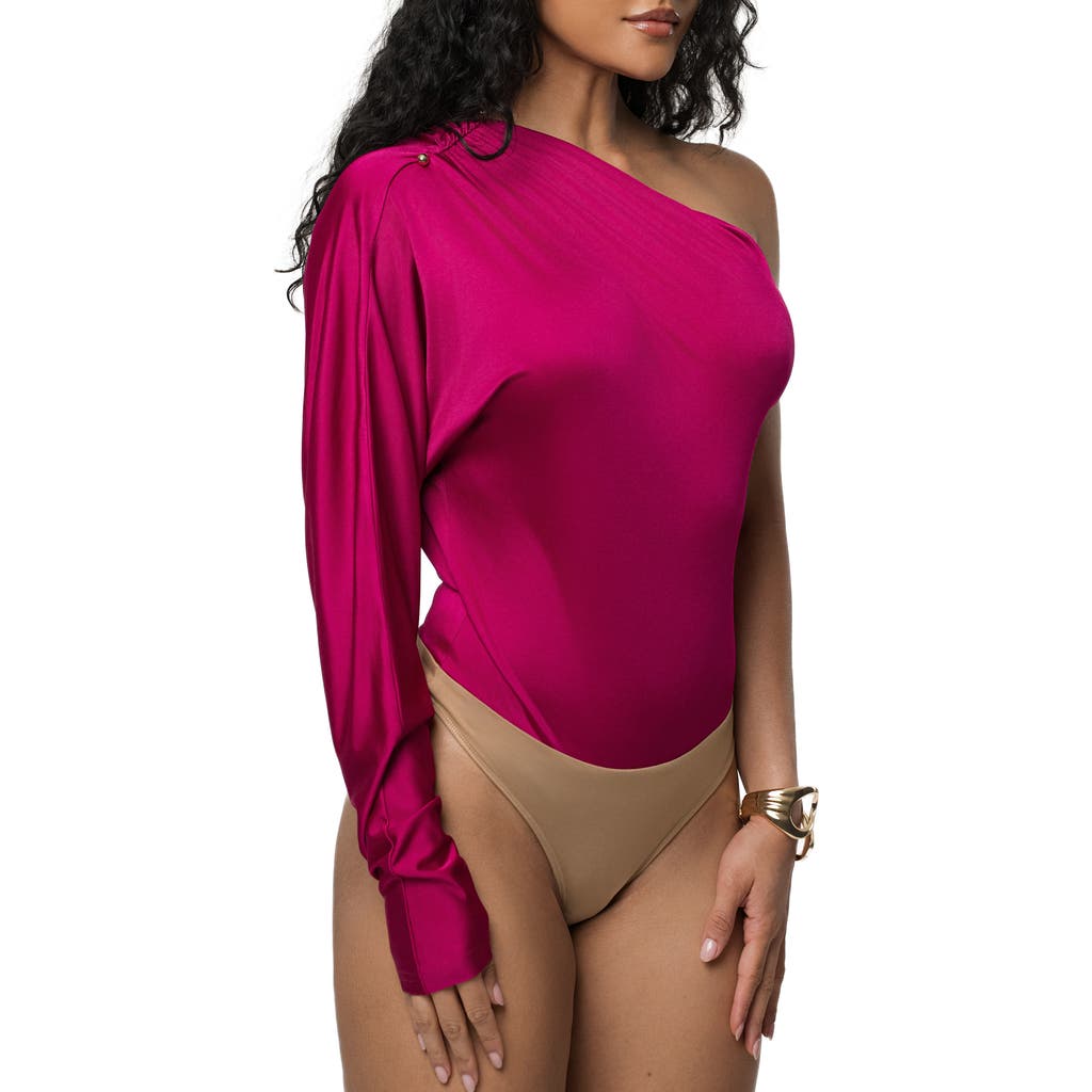 Jluxlabel One-shoulder Satin Bodysuit In Purple