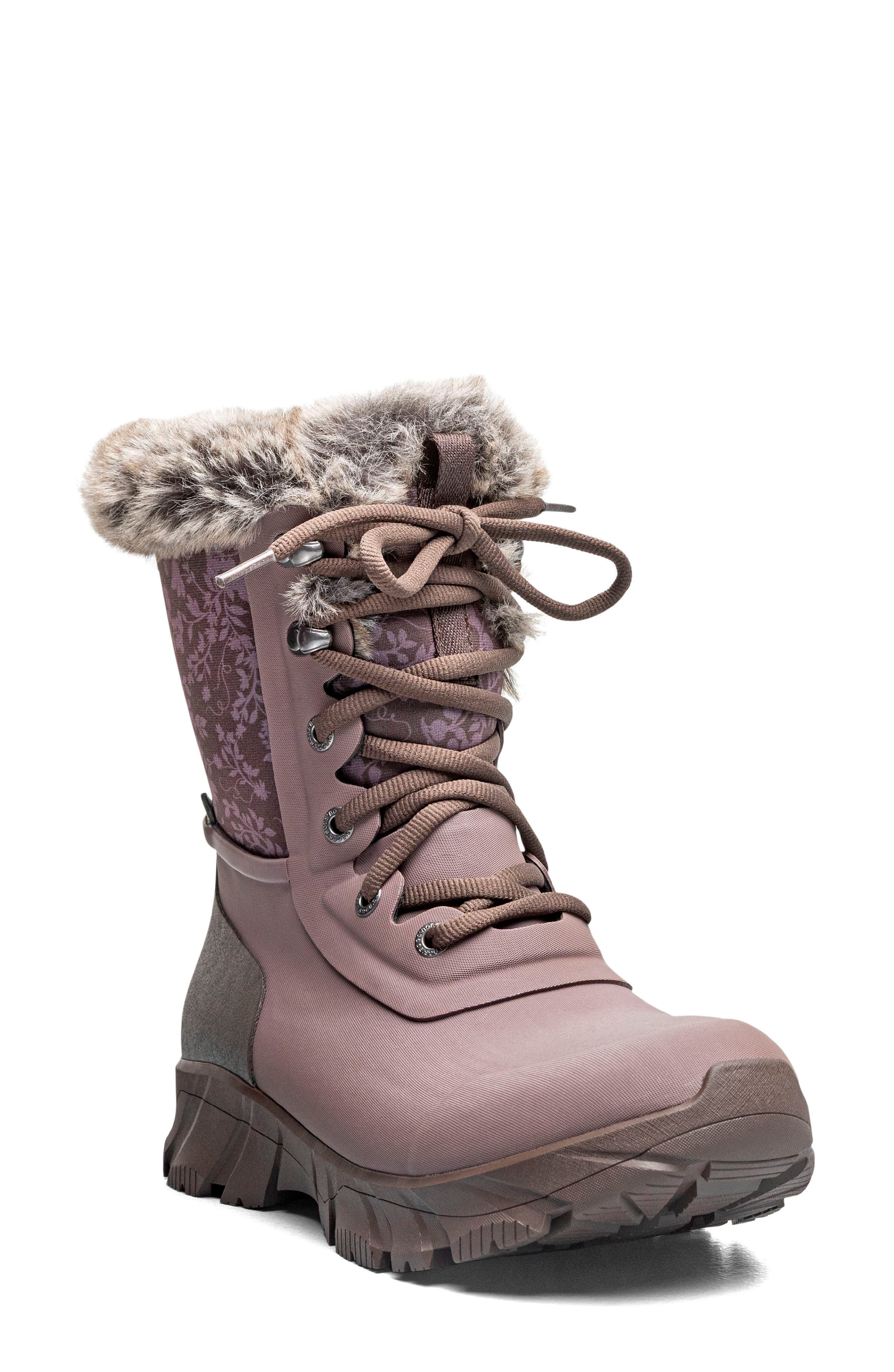 Arcata II Faux Fur Lined Waterproof Lace-Up Boot, Main, color, ROSE MULTI