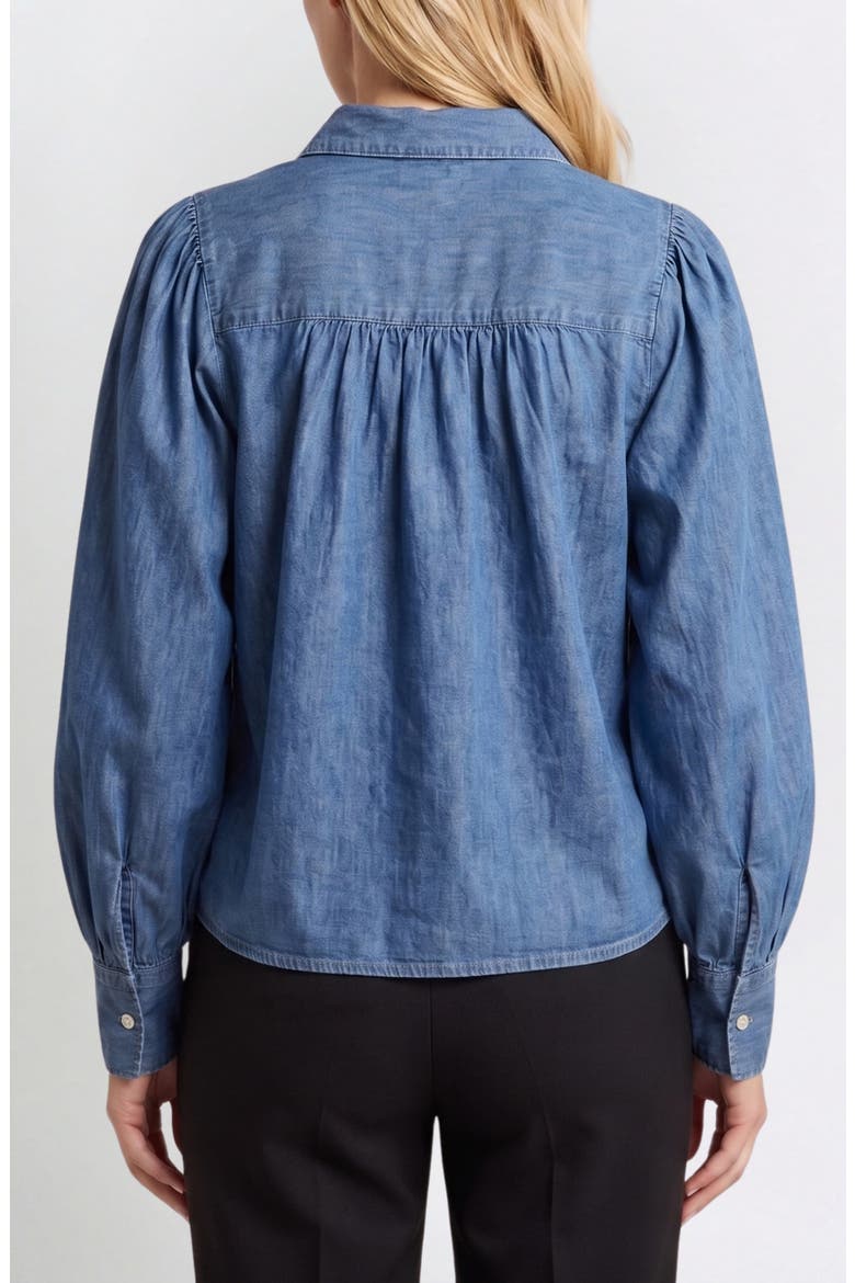 Puff Sleeve Cotton Shirt, Alternate, color, RIVER INDIGO