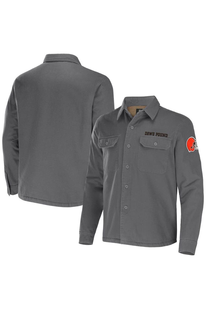 Men's NFL x Darius Rucker Collection by Fanatics Gray Cleveland Browns Canvas Button-Up Shirt Jacket, Main, color, Gray