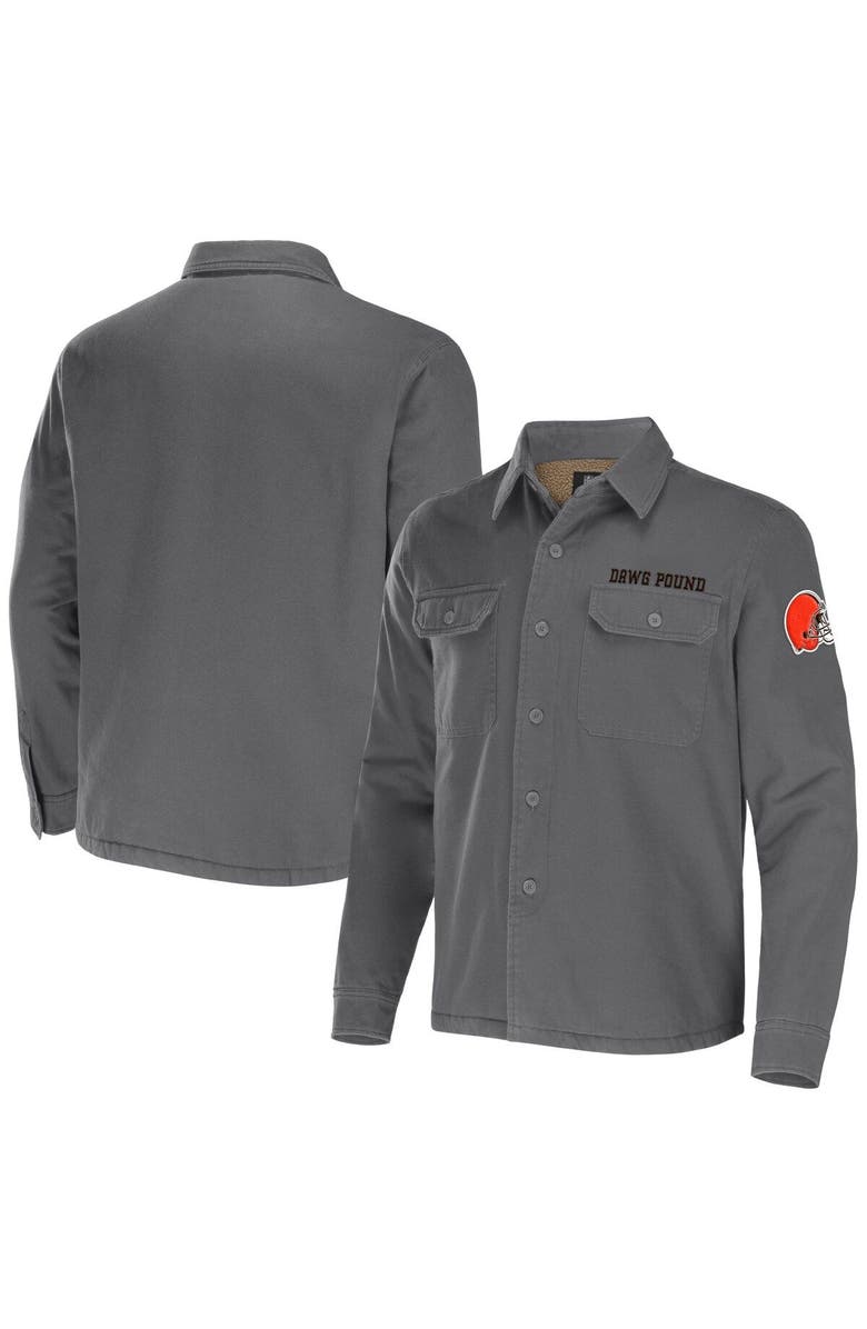 NFL X DARIUS RUCKER Men's NFL x Darius Rucker Collection by Fanatics Gray Cleveland Browns Canvas Button-Up Shirt Jacket, Main, color, Gray
