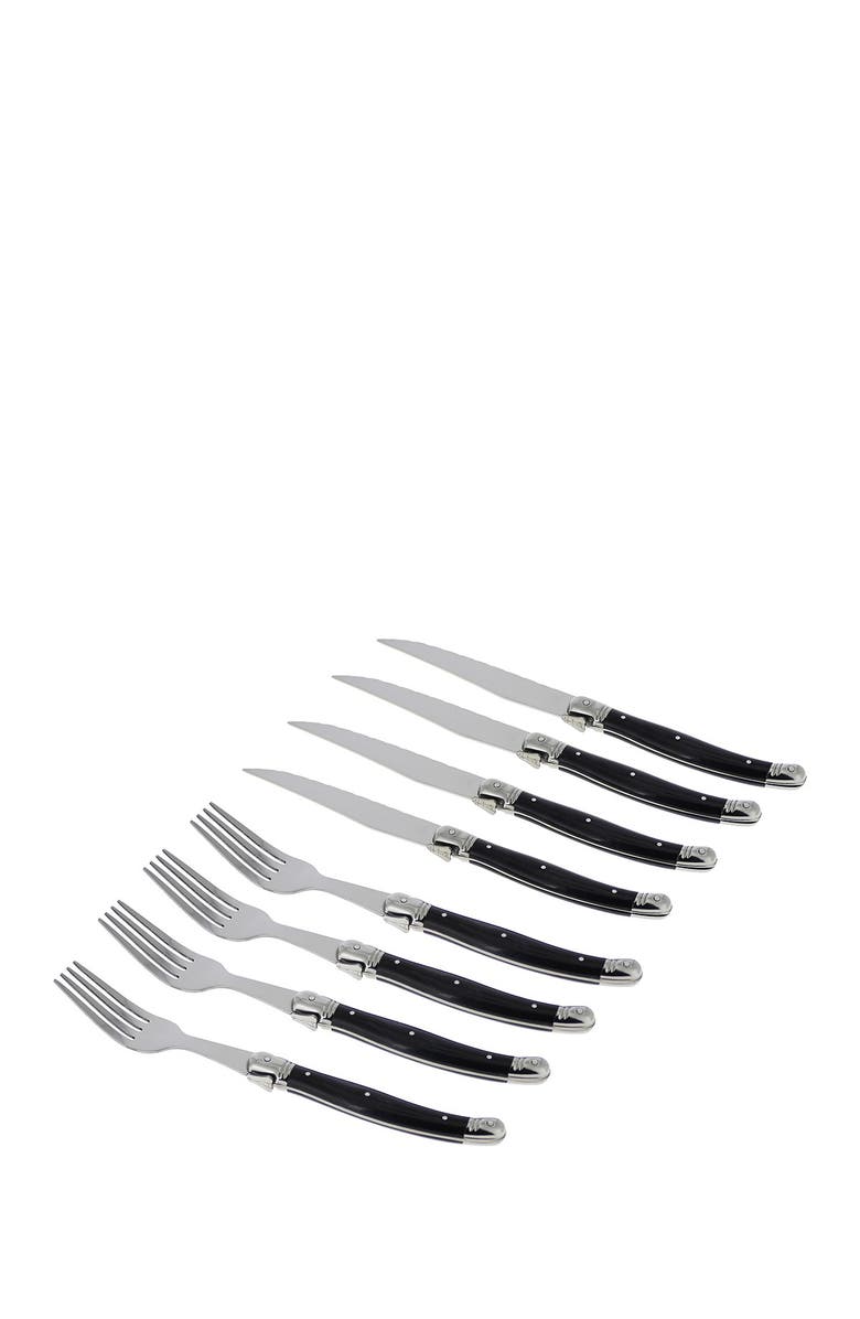 FRENCH HOME 8-Piece Laguiole Faux Onyx Steak Knife & Fork Set, Alternate, color, Black