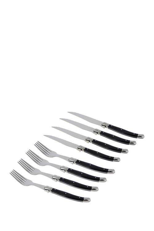 French Home 8-piece Laguiole Faux Onyx Steak Knife & Fork Set In Black